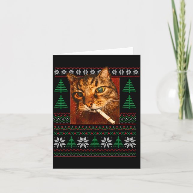 Carte Funny Smoking Cat Meme Christmas Ugly  (Devant)