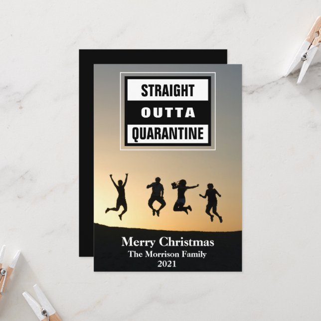 Carte Funny Straight Outta Quarantine Photo Noël (Devant/Arrière en situation)
