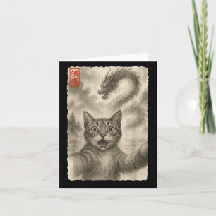 Carte Funny Sumi-e Kawaii Surpris Chat effrayé Selfie Wi