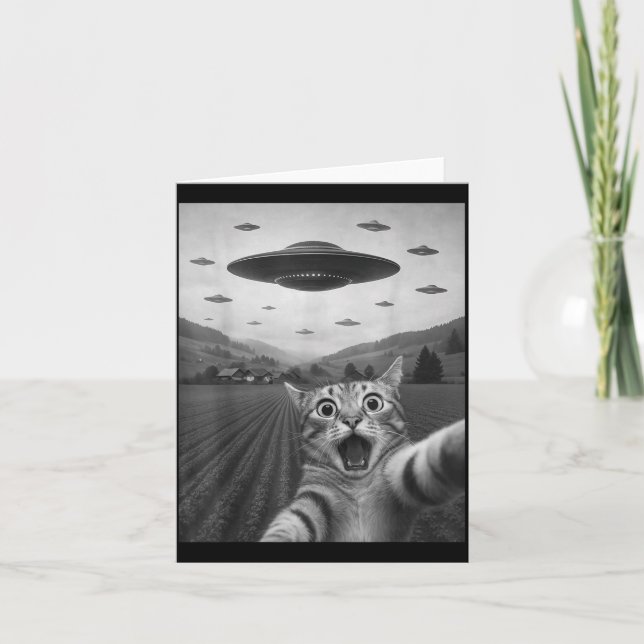 Carte Funny Surprised Ed Cat Selfie With Alien Ufo Cat U (Devant)