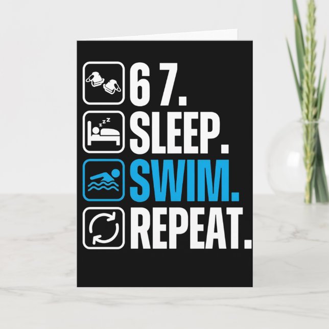 Carte Funny Swimmer 67 Sleep Swim Repeat (Devant)
