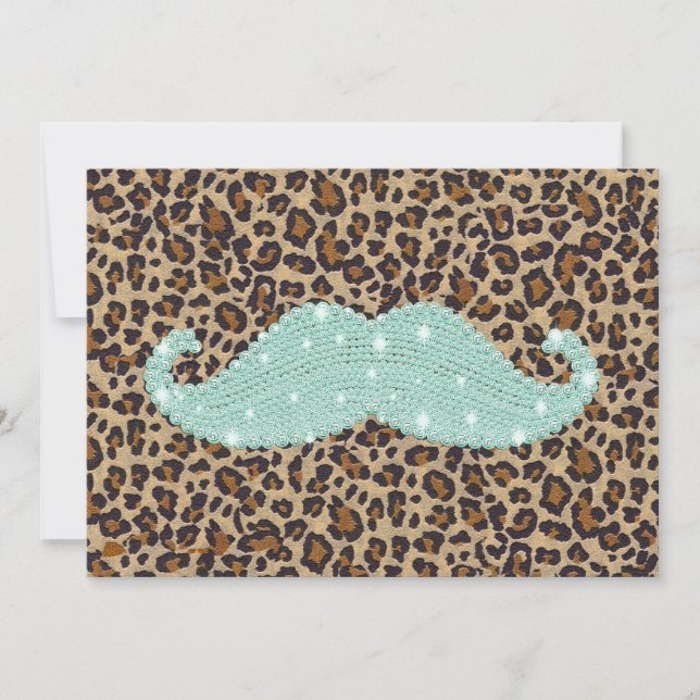 Carte Funny Teal Green Bling Mustache And Animal Print (Devant)