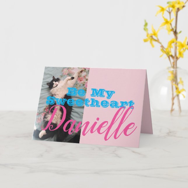 Carte Funny Tuxedo Chat Be My Sweetheart Womans Name Car (Fleur jaune)