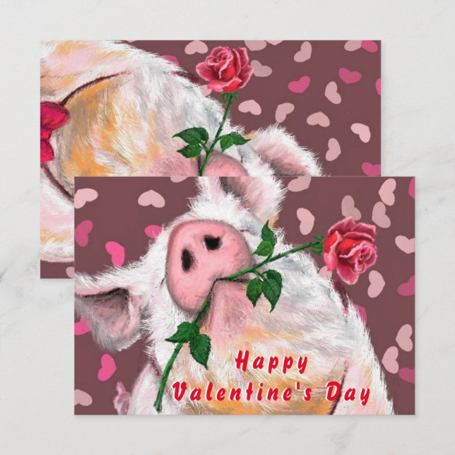 Carte Funny Valentine's Day Card Porc de Gentleman avec  (Devant / Derrière)