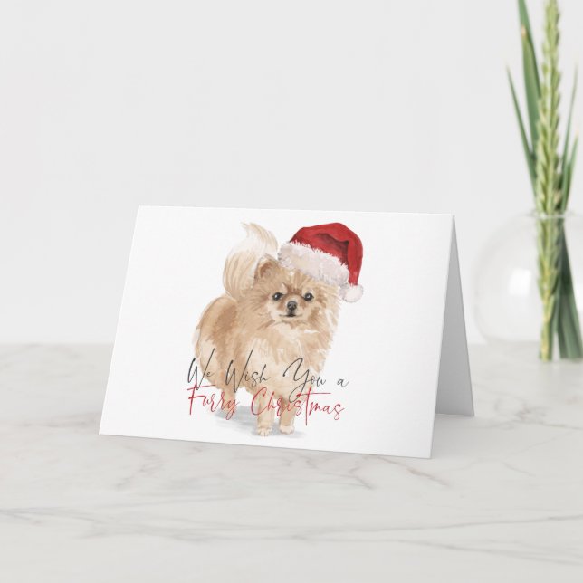 Carte FURRY CHRISTMAS Santa Hat Poméranie Calligraphie (Devant)