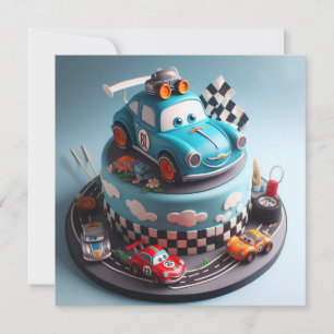 CARTE FUTURE COURSE CHAMP ANNIVERSAIRE DE ENFANT CAKE