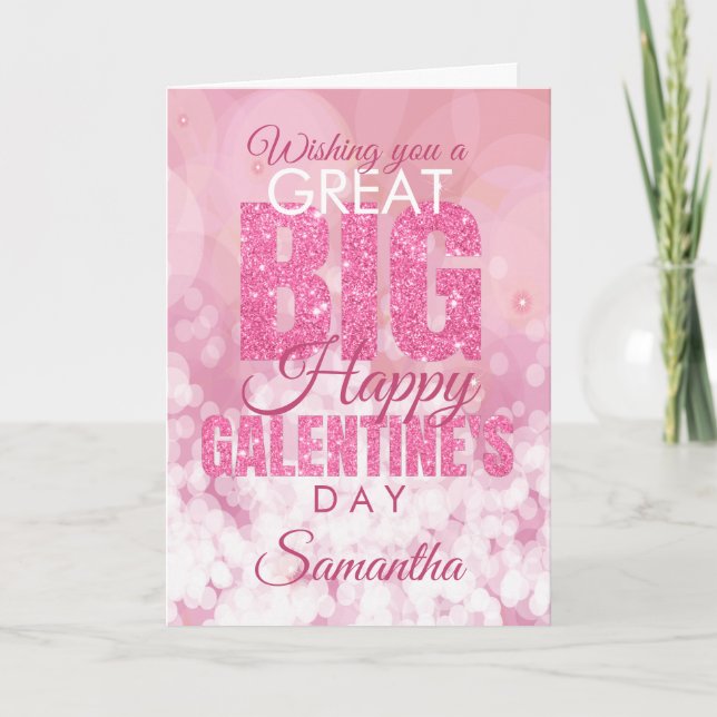 Carte Galentines Day Bestie Parties scintillant rose Val (Devant)