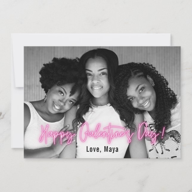Carte Galentine's Day Pink Neon photo horizontale (Devant)