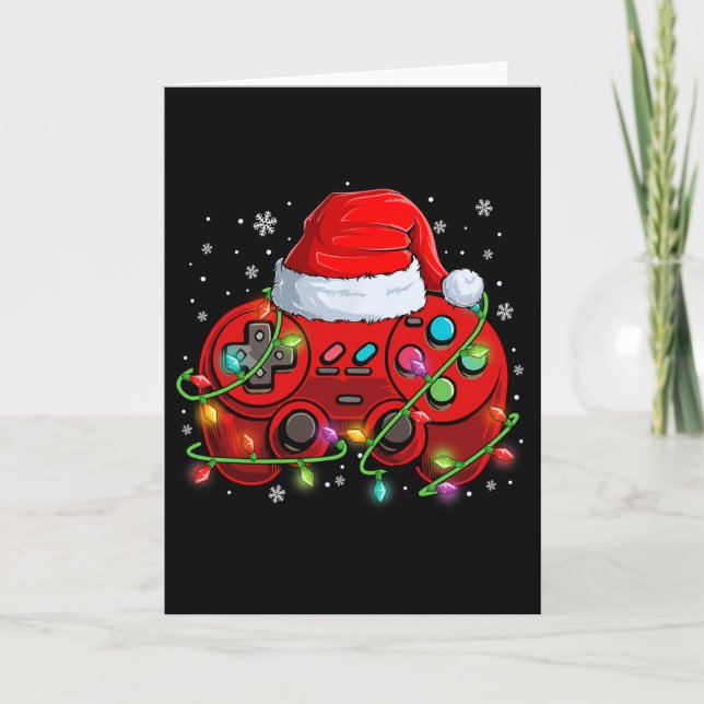 Carte Gamer Christmas Video Game Santa Hat Lights Gaming (Devant)