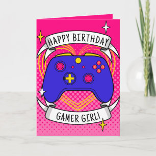 Carte Gamer Girl Blue Controller Anniversaire