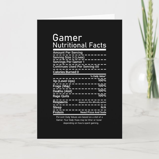 Carte Gamer Informations nutritionnelles Funny Gaming Co (Devant)