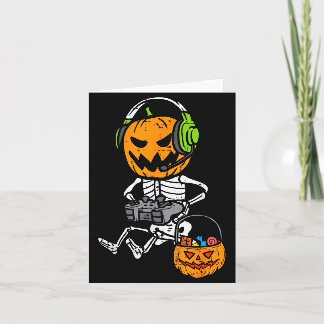 Carte Gamer Pumpkin Skeleton Funny Halloween Gaming Boys (Devant)