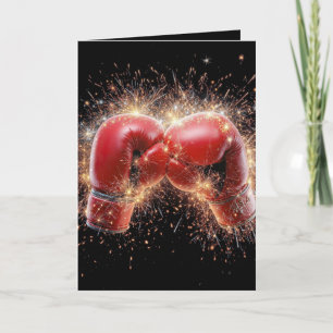 Carte Gants De Boxe Rouge Anniversaire En Feu D'Artifice