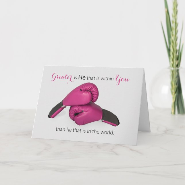 Carte Gants en boîte rose Écriture Cancer Encouragement (Devant)