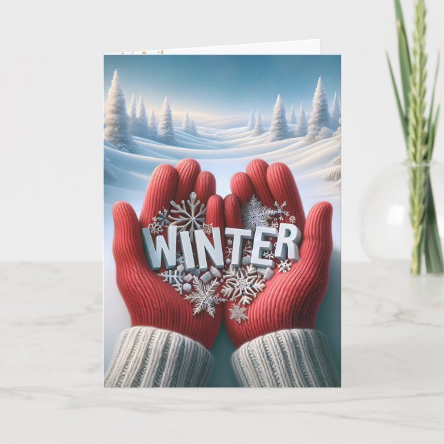 Carte Gants rouges d'hiver Texte d'hiver (Devant)