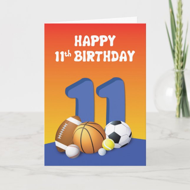 Carte Garçon 11e anniversaire Sports Balls (Devant)