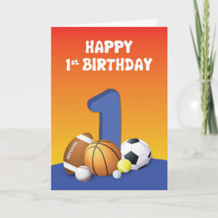 Carte Garçon 1er Anniversaire Sports Balls