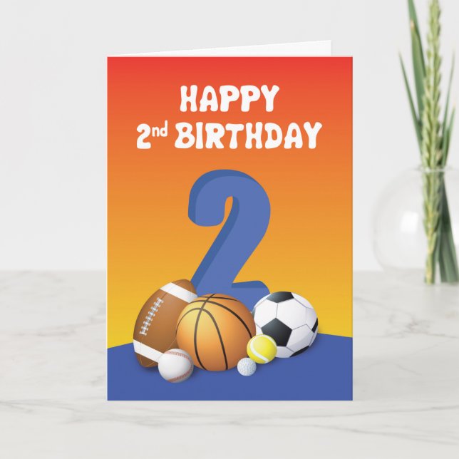 Carte Garçon 2e anniversaire Sports Balls (Devant)