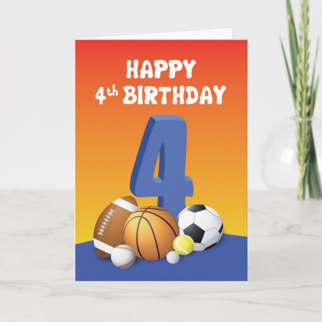 Carte Garçon 4e anniversaire Sports Balls (Devant)