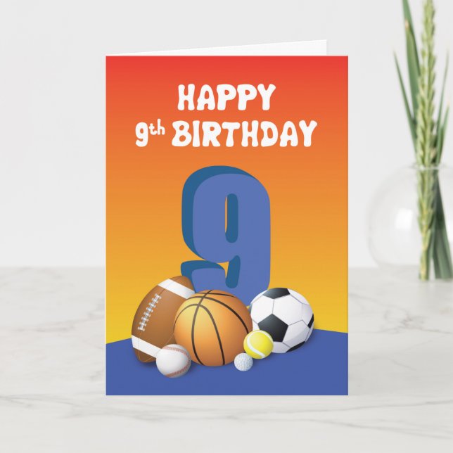 Carte Garçon 9e Anniversaire Sports Balls (Devant)