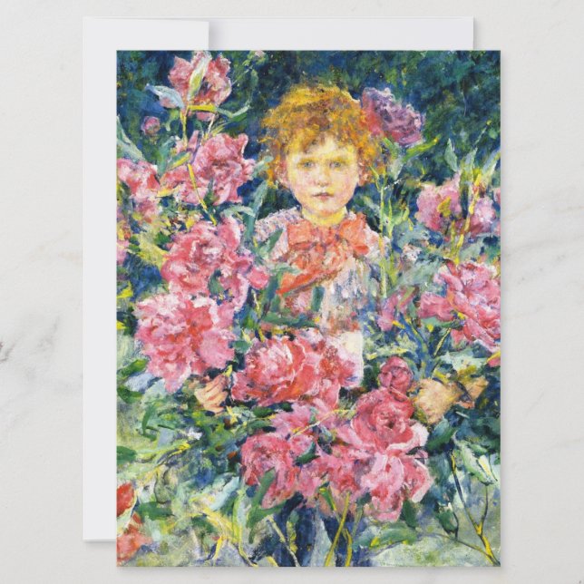 Carte Garçon aux fleurs de pivoines rouges (par Robert R (Devant)