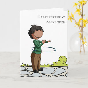 Carte Garçon avec Hula Hoop Personnalisé Joyeux annivers