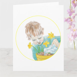 Carte Garçon avec jonquilles