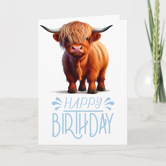 Carte garçon d'anniversaire Highland Cow (Devant)