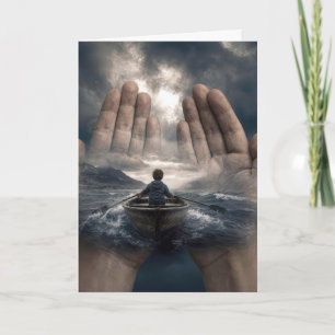 Carte Garçon dans un bateau à rames guidé par des mains