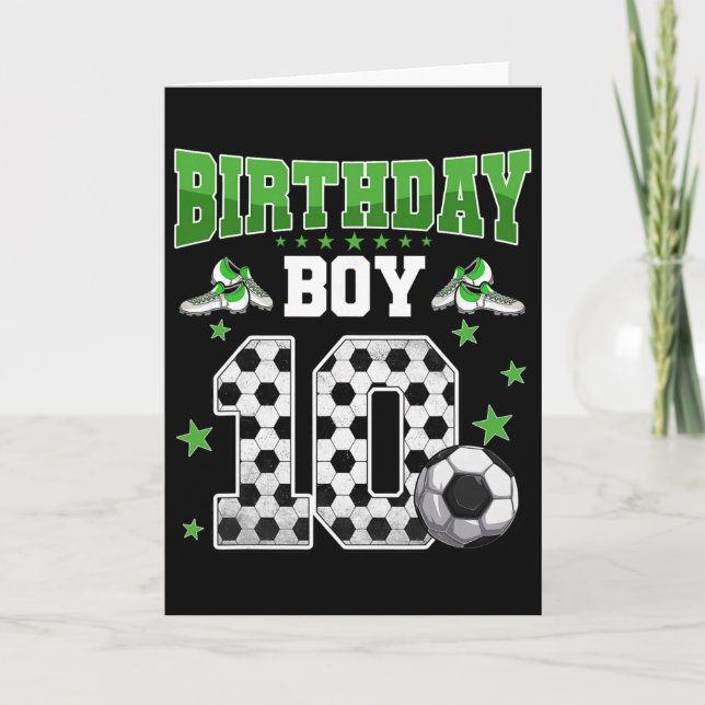 Carte Garçon de 10 ans pour anniversaire de 10 ans Footb (Devant)