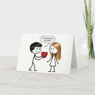 Carte Garçon en bonhomme allumette pour la Saint-Valenti