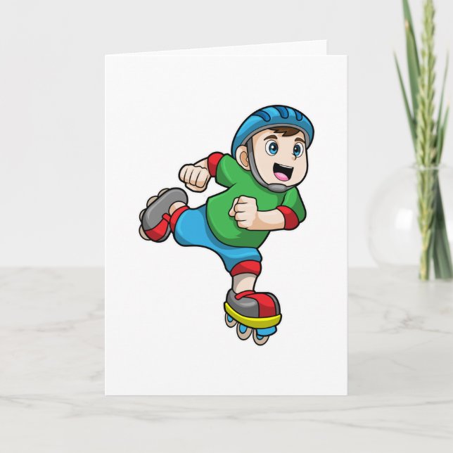 Carte Garçon en patineur avec patins et casque (Devant)