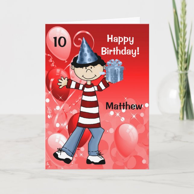 Carte Garçon en rouge et bleu avec âge Anniversaire (Devant)