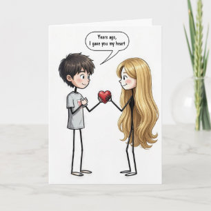 Carte Garçon et fille en bonhomme allumette pour anniver