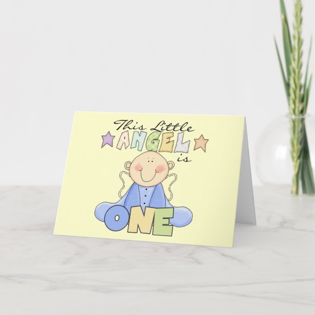 Carte Garçon Little Angel 1er Anniversaire Tshirts et ca (Devant)
