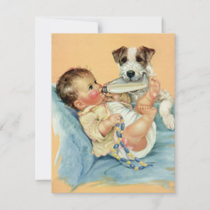 Carte Garçon mignonne vintage avec bouteille et Chien ch