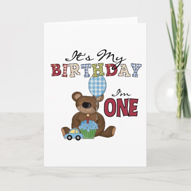 Carte Garçon ours 1er Anniversaire Tshirts et cadeaux (Devant)