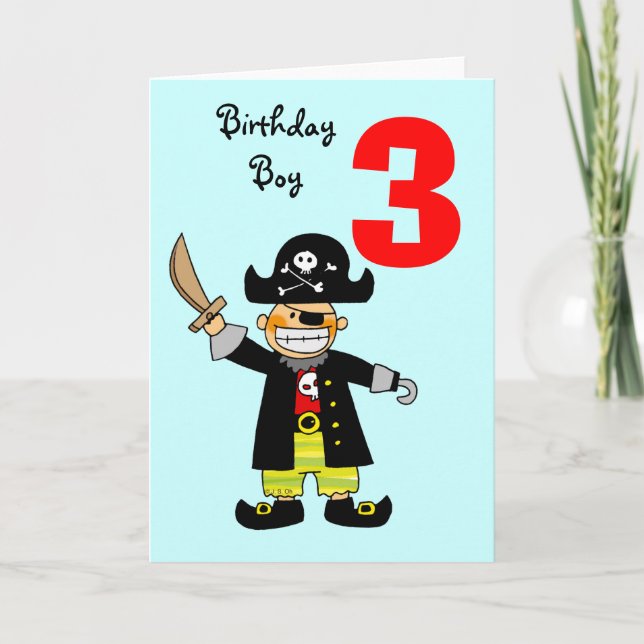 Carte garçon pirate de 3 ans (Devant)