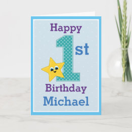 Carte Garçon pour son premier anniversaire, bleu avec un