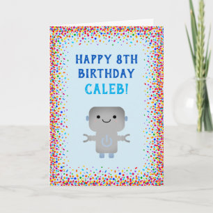Carte Garçons Anniversaire jolie Robot Bleu Colorful Con