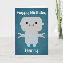 Carte Garçons Anniversaire mignon Cartoon Robot Bleu