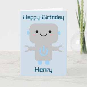 Carte Garçons Anniversaire mignon Cartoon Robot Rocket