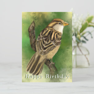Carte Gard d'anniversaire du moineau mignon