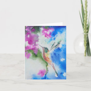 Carte Garden Hummingbird Floral Grey & Note Card