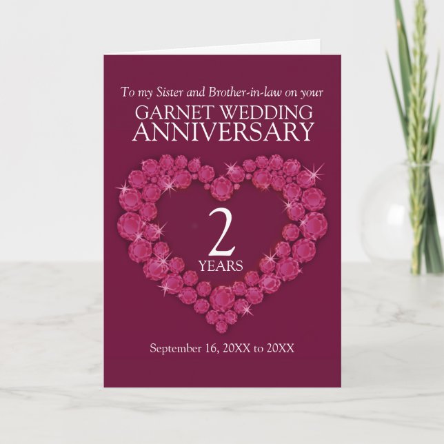 Carte Garnet 2e anniversaire mariage soeur rouge (Devant)