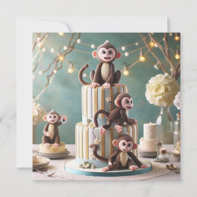 CARTE GÂTEAU ANNIVERSAIRE DE ENFANT AVEC SINGES ADORABLE (Devant)