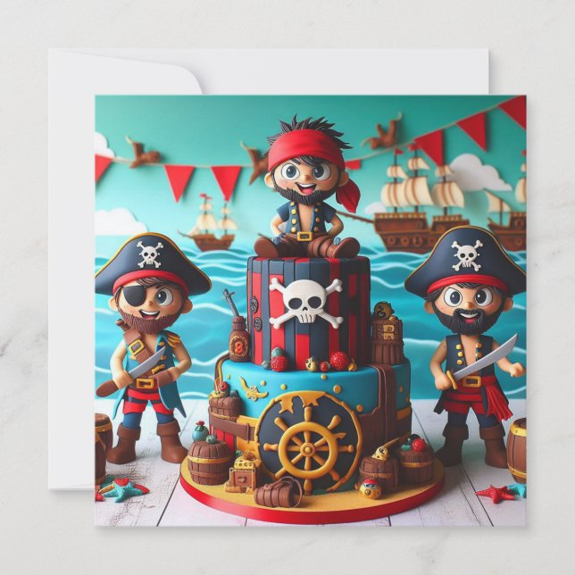 CARTE GÂTEAU ANNIVERSAIRE DE ENFANT AVEC THÈME PIRATES A (Devant)