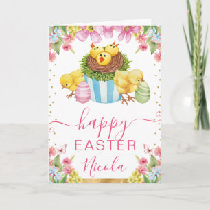 Carte Gâteau aux poussins à l'aquarelle Printemps Joyeus