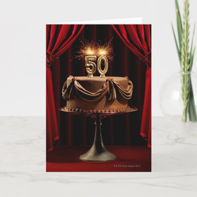 Carte Gâteau BIrthday sur scène avec le nombre 50 bougie (Devant)