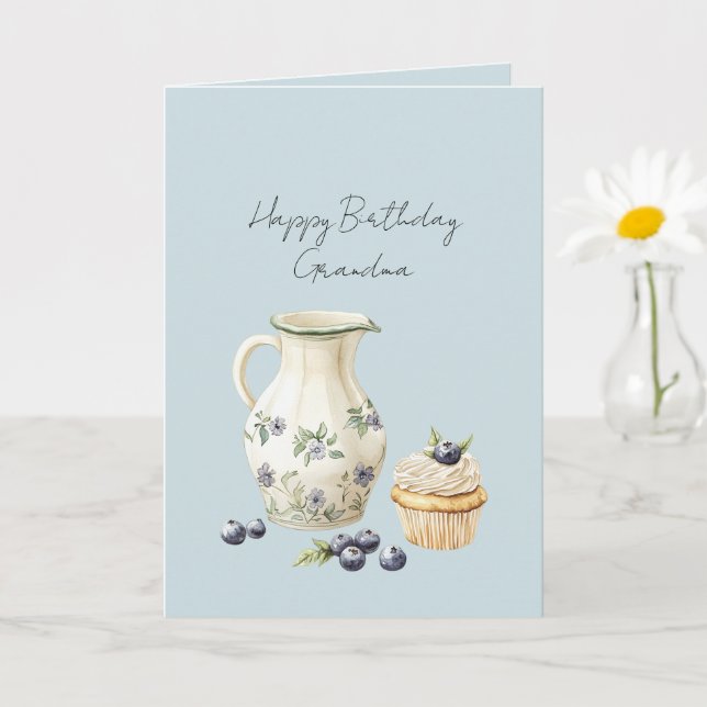 Carte Gâteau Bleuets Anniversaire (Petite plante)